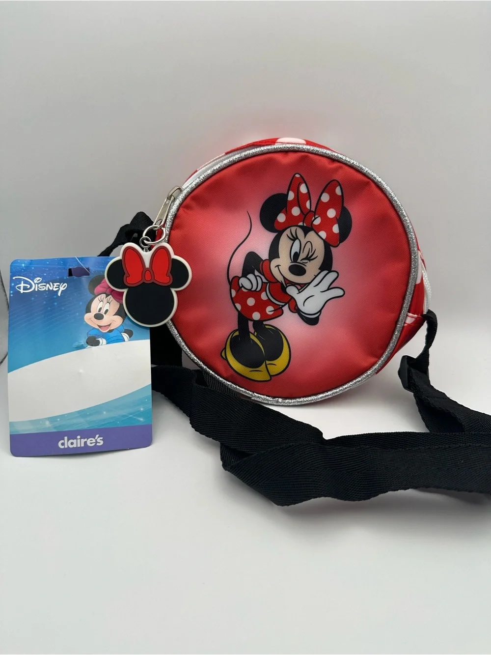 Disney Minnie Mouse Red Round Crossbody Bag with Black Strap